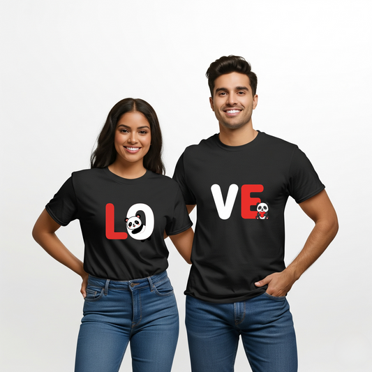 LO / VE Matching Couple T-shirts — Bold Split LOVE Design for Soulmates