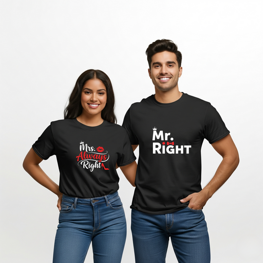 Mr. Right & Mrs. Always Right T-shirts — Funny Matching Couple Tees for Him & Her