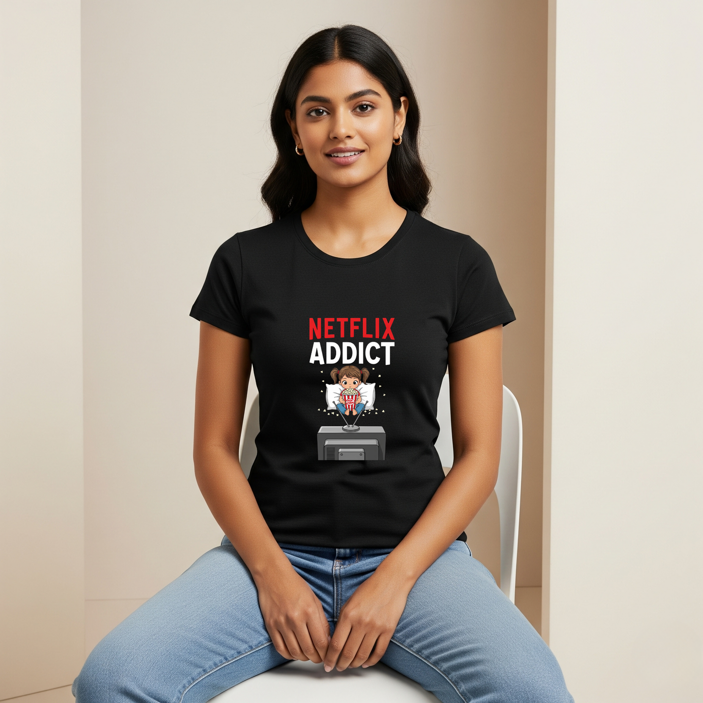 Netflix Addict & Remote Holder T-shirts — Funny Matching Tees for Binge-Watching Couples